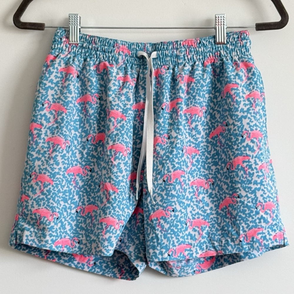 Chubbies Swim Trunks Mens Size S Blue Pink Flamingo Print Shorts Pool Beach